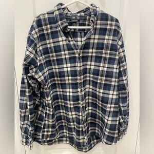 Lands' End Men's Navy and White Plaid Shirt